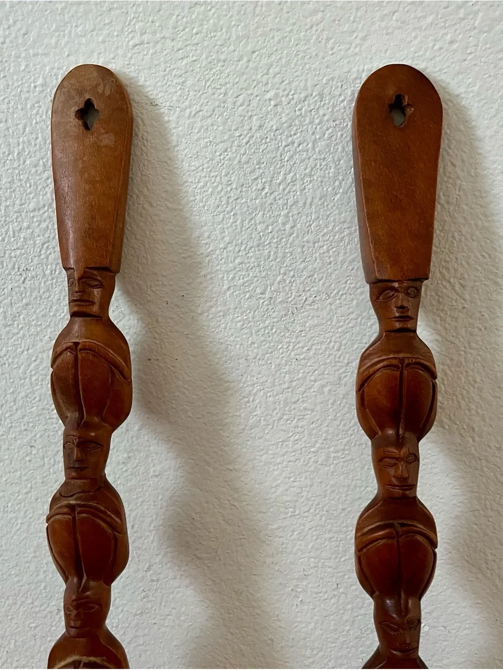 vintage hand carved wooden  Spoon And Fork Handles With Stacked Human Figures 31